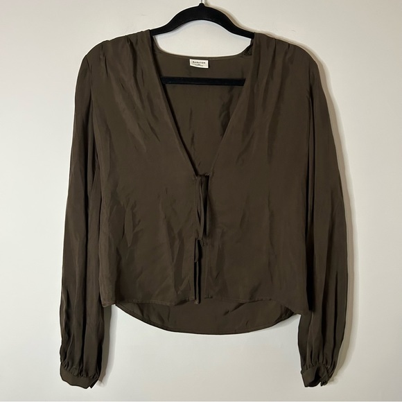 Aritzia Babaton Lovett Tie Front Plunge Blouse - Picture 3 of 8